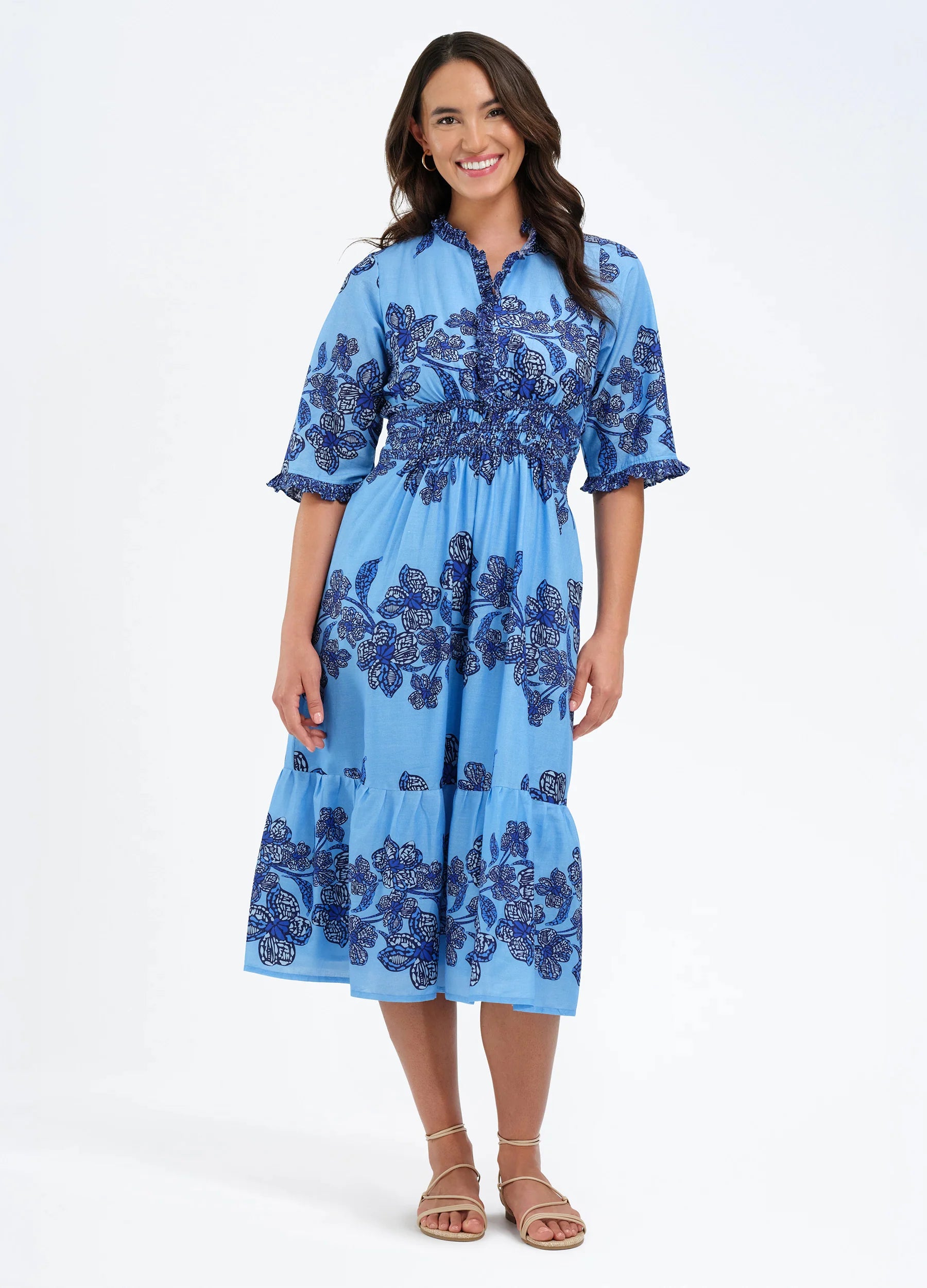 Flora Blue Daphne Midi Dress | Bella Tu Floral Dress – HAILOS