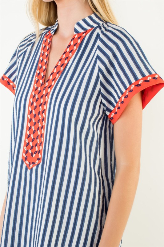 Striped Detail V-Neck Dress