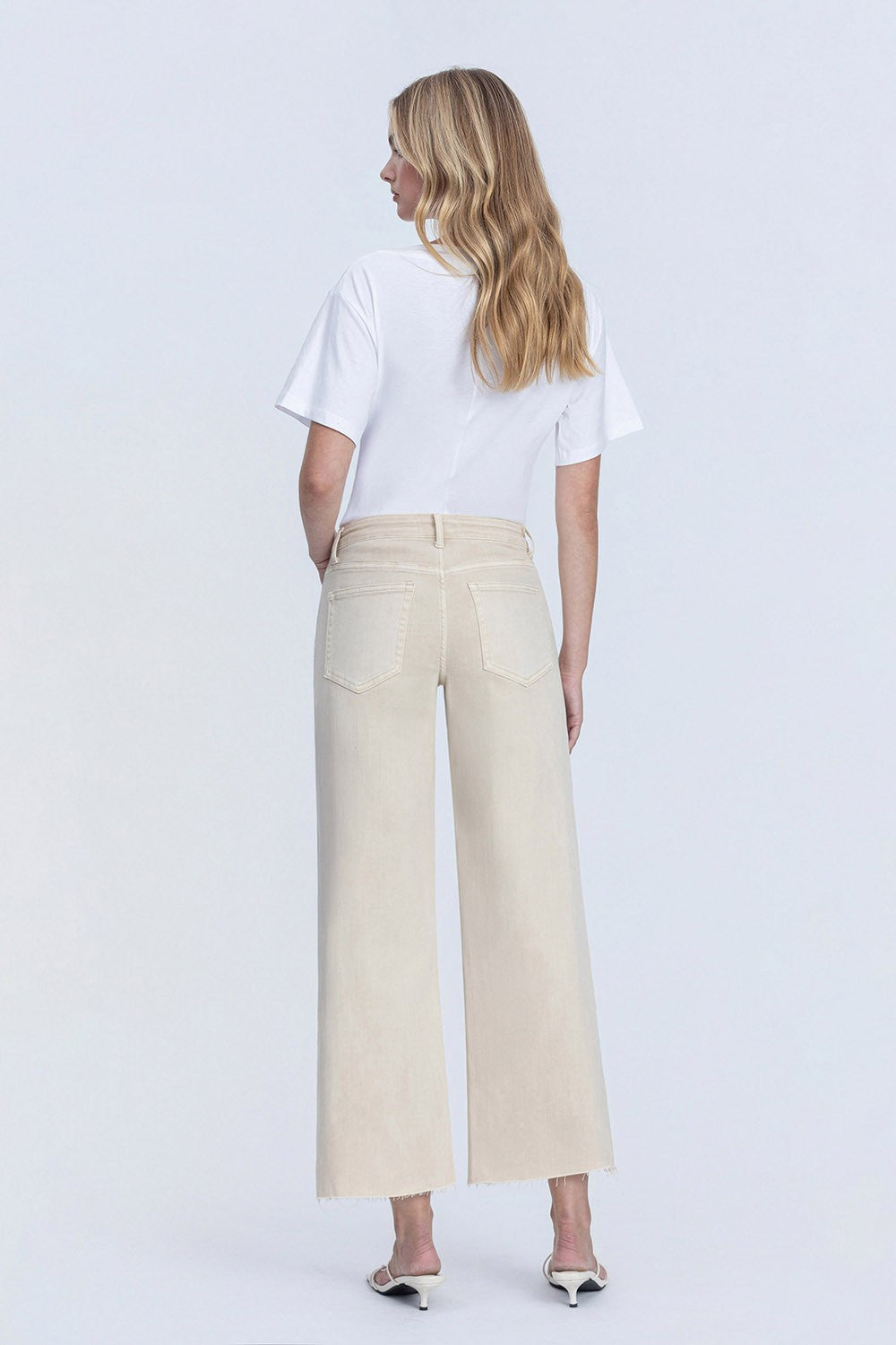 Ecru High Rise Crop Wide Leg Jeans
