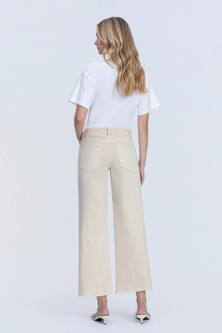 Ecru High Rise Crop Wide Leg Jeans