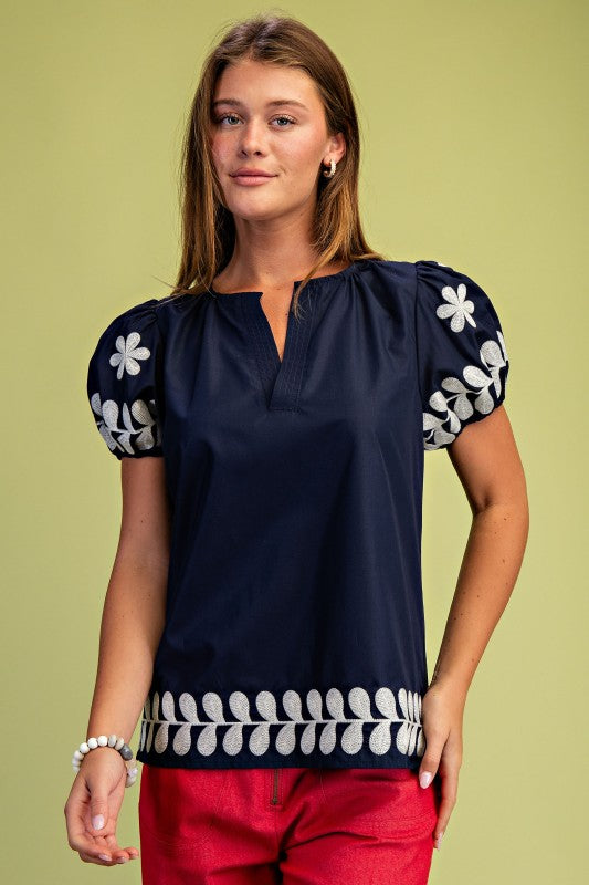 Puff Sleeve V-Neck