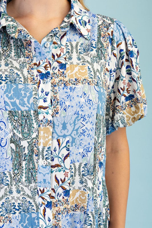 Mixed Print Shirt Dress
