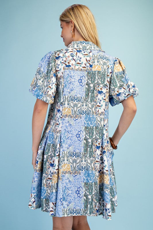 Mixed Print Shirt Dress