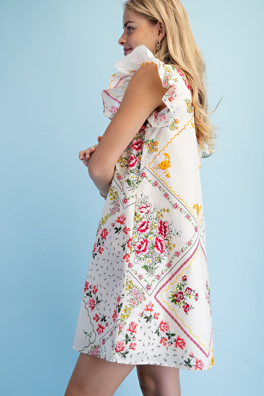 Floral Patchwork Puff Sleeve Dress