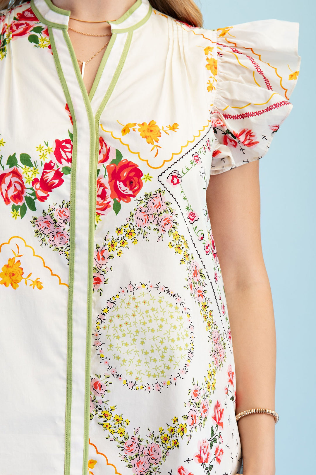 Floral Patchwork Puff Sleeve Dress