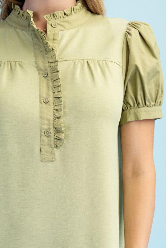 Mixed Fabric Dress - Matcha