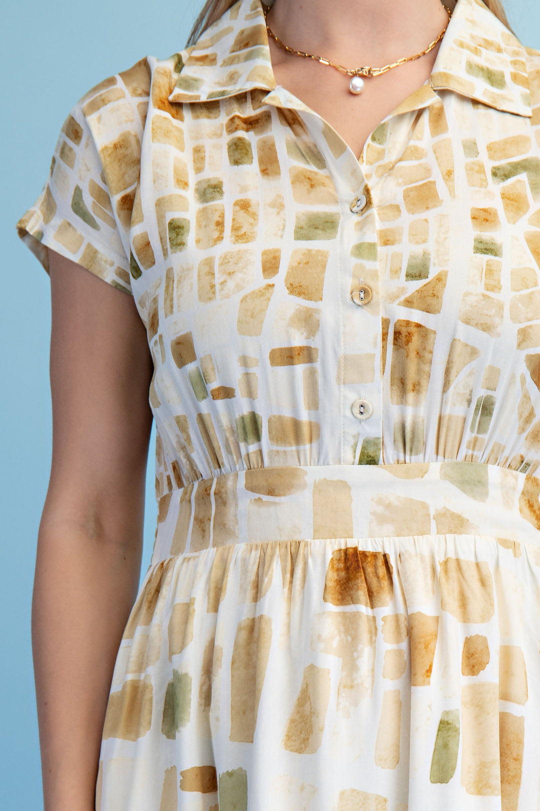 Neutral Tile Print Midi Shirt Dress