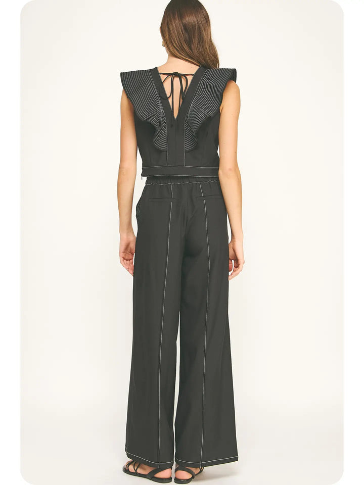 Top Stitch Wide Leg Trouser