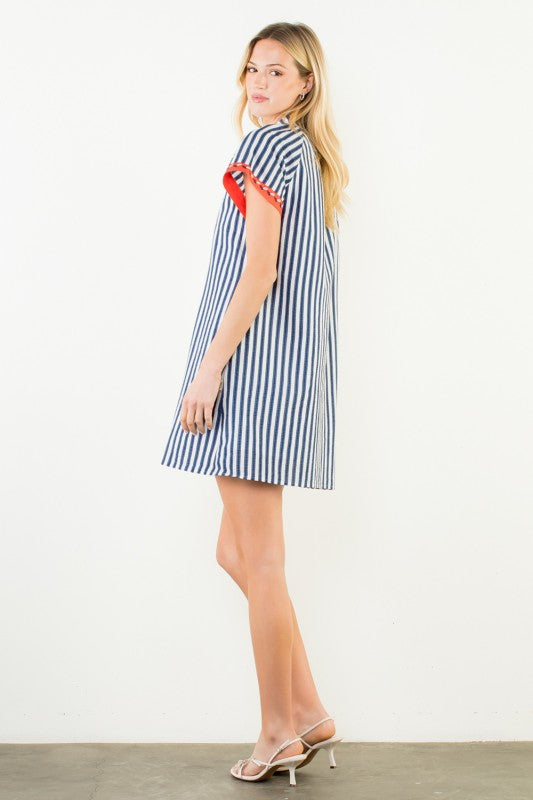 Striped Detail V-Neck Dress