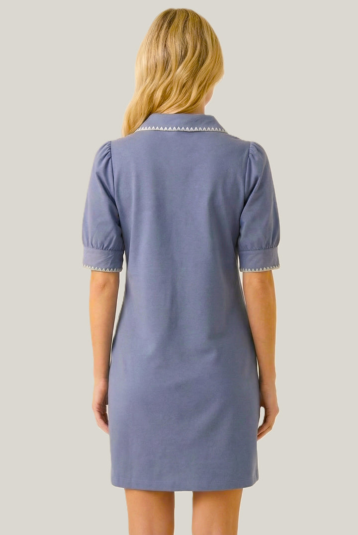 Blanket Stitch Polo Dress Slate Blue