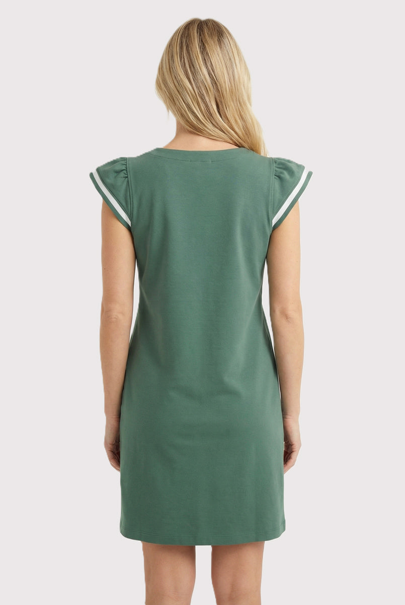 Olive Flutter Sleeve Trim Dress