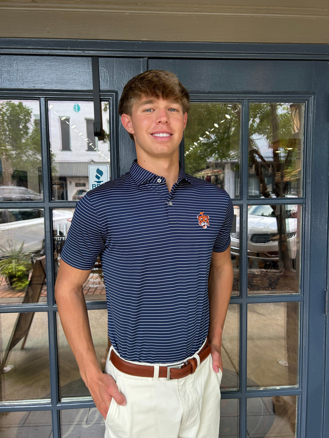Auburn Beau Striped Perf. Polo