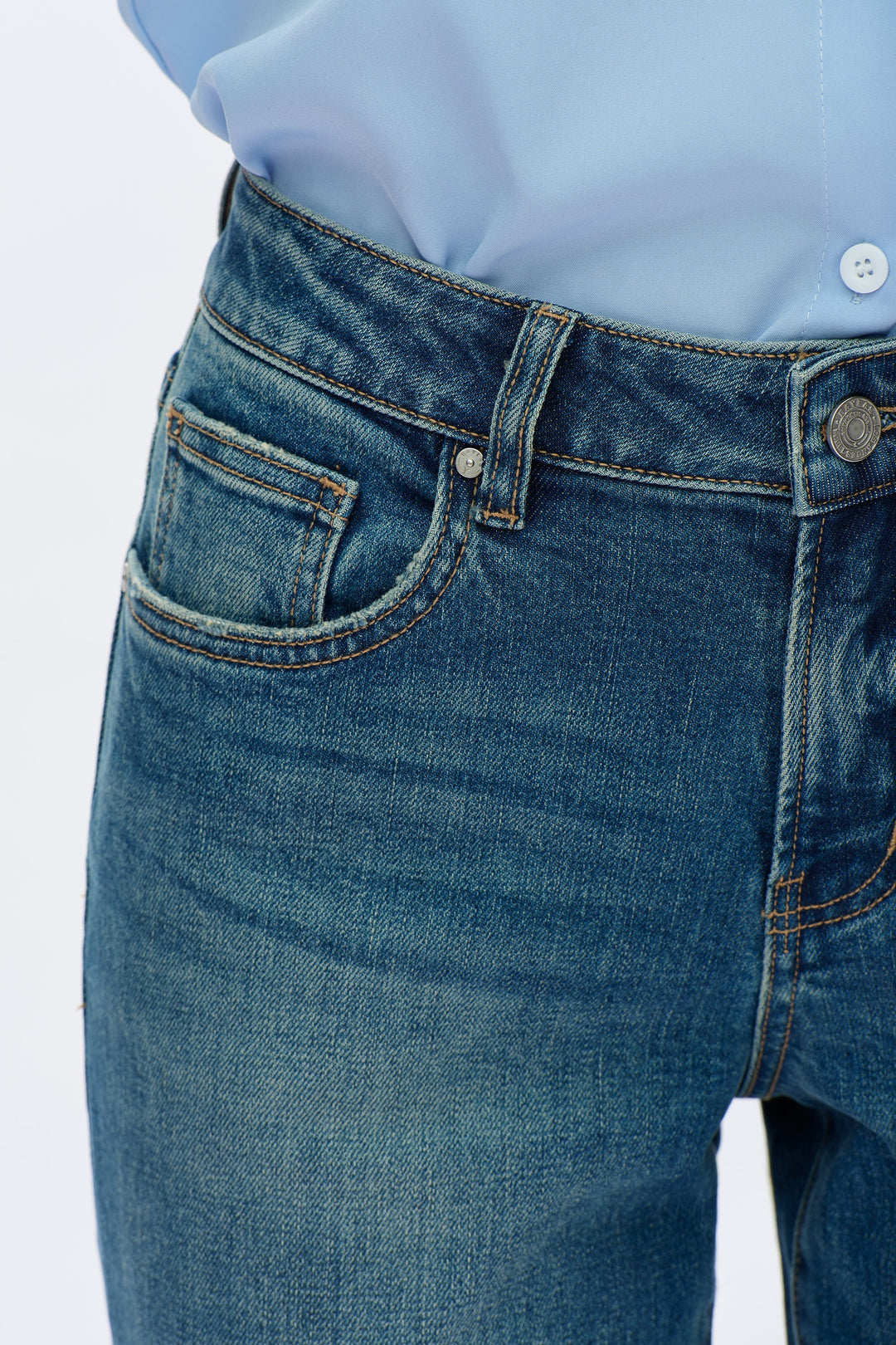 Mid Rise Straight Leg Denim