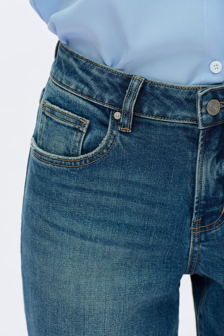 Mid Rise Straight Leg Denim