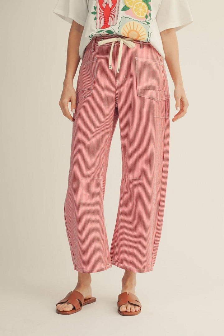 Summerhouse Stripe Barrel Pants in Red
