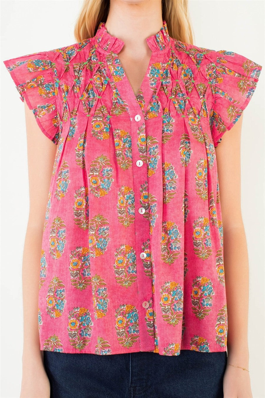 coral-flutter-sleeve-top-detail