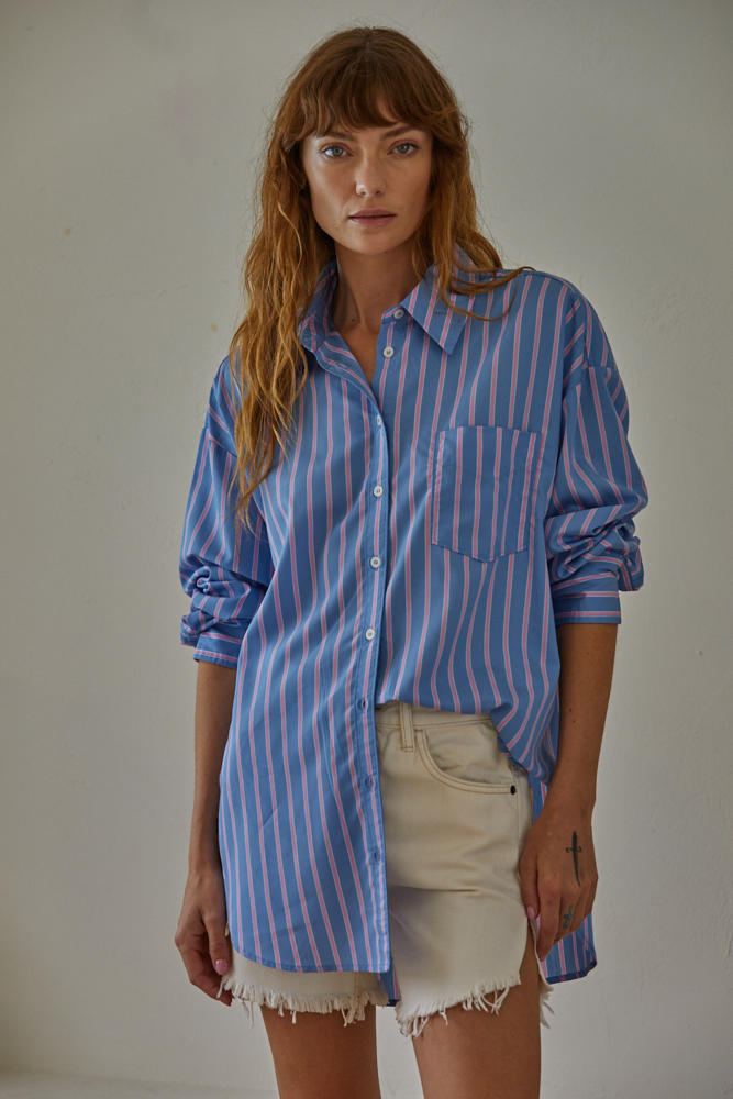 Blue Pink Striped Shirt