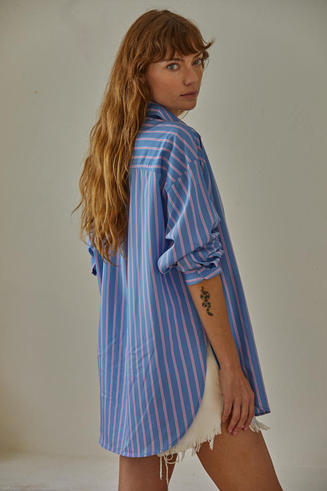 Blue Pink Striped Shirt