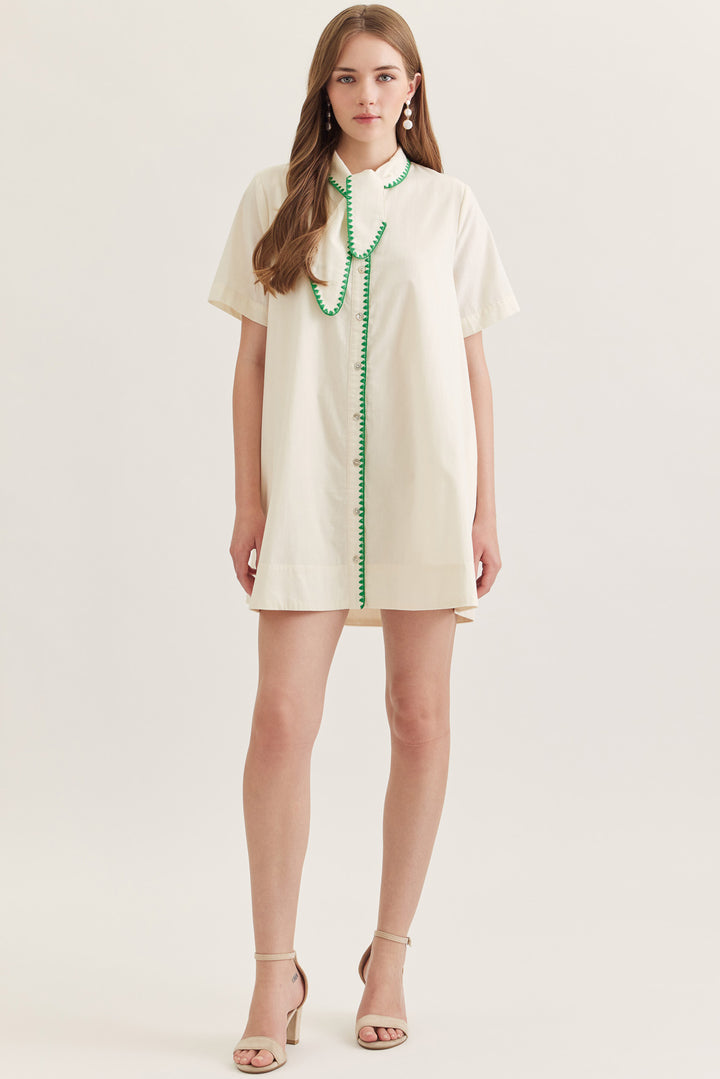 Women’s short sleeve neutral dress with contrast detail