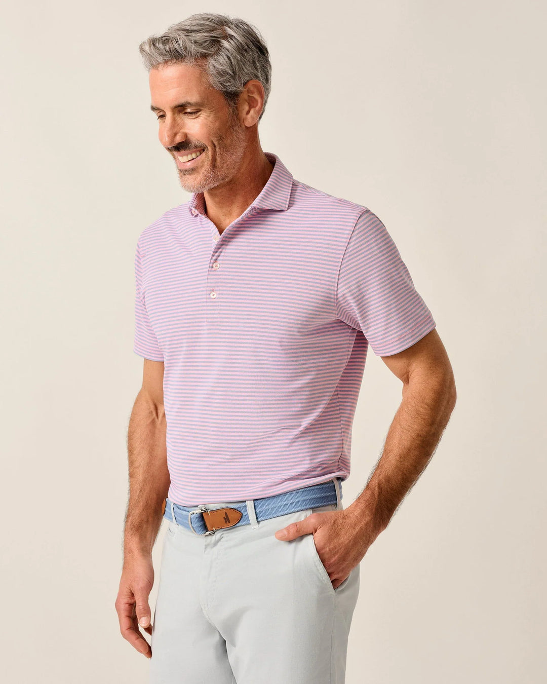 Stetson Stripe Perf. Polo Azalea