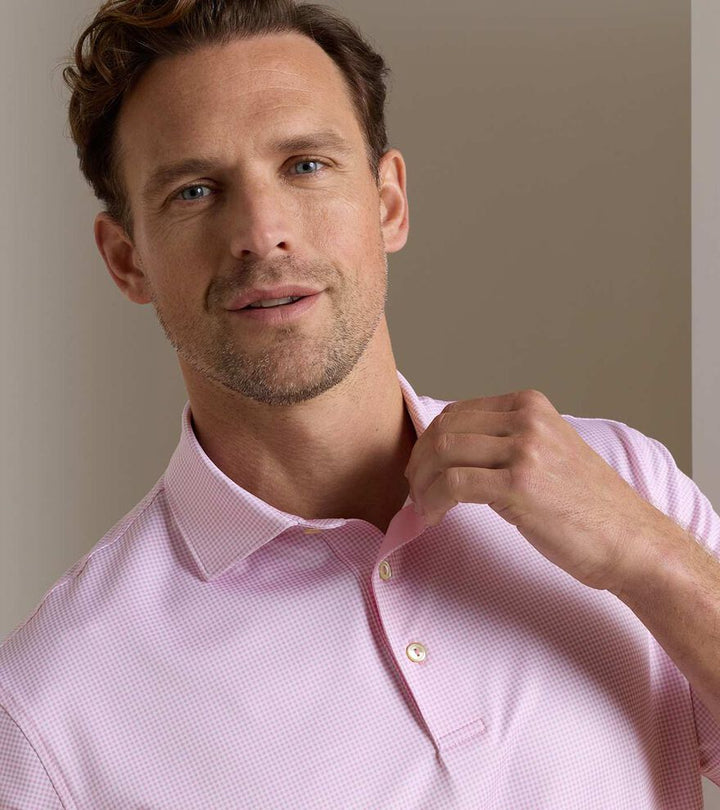 Peter Millar Gingham Perf Jersey Polo Pink Parfait