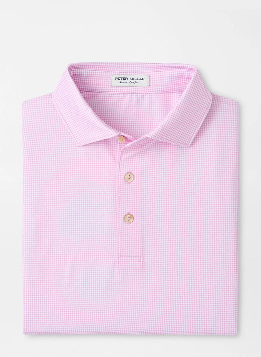 Peter Millar Gingham Perf Jersey Polo Pink Parfait