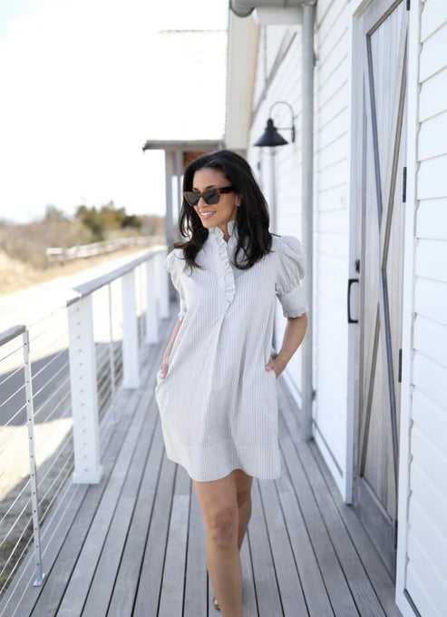 Westport Dress - Blk Pinstripes