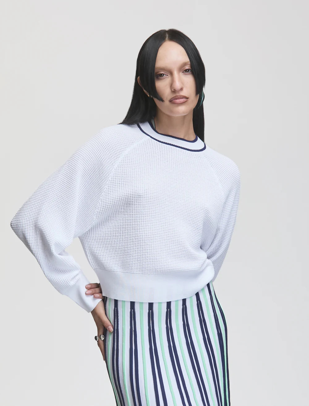 Deuce Dolman Knit Top White/Navy