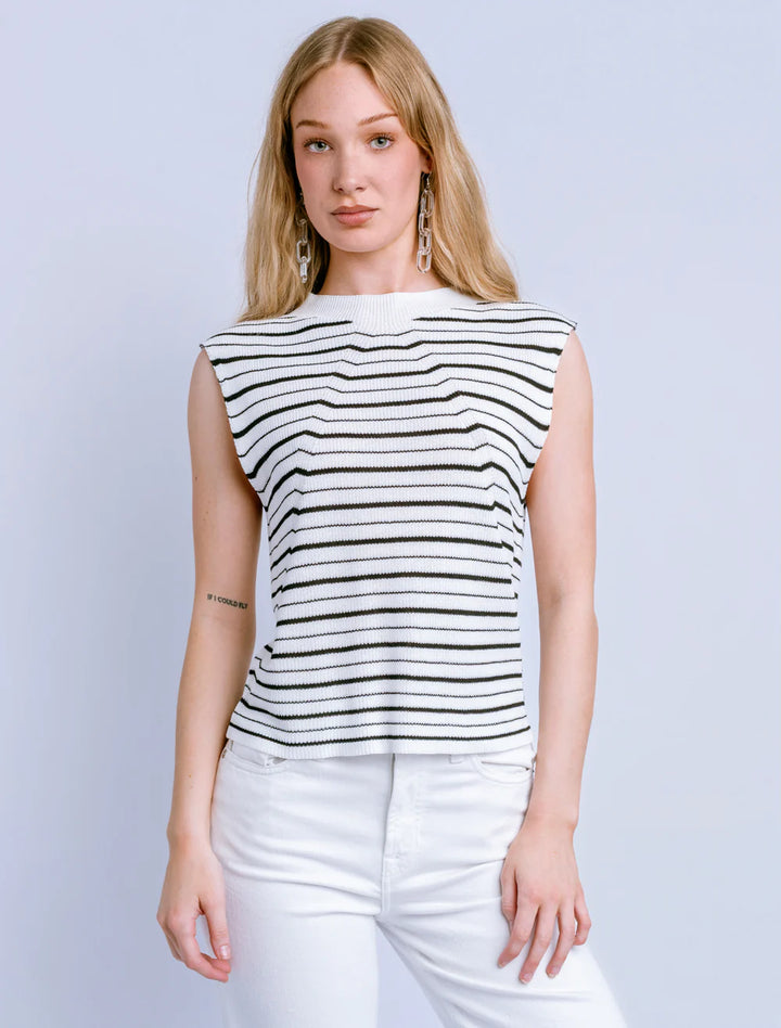 Tira Tank – Two-Tone Stripe Mock Neck Tank