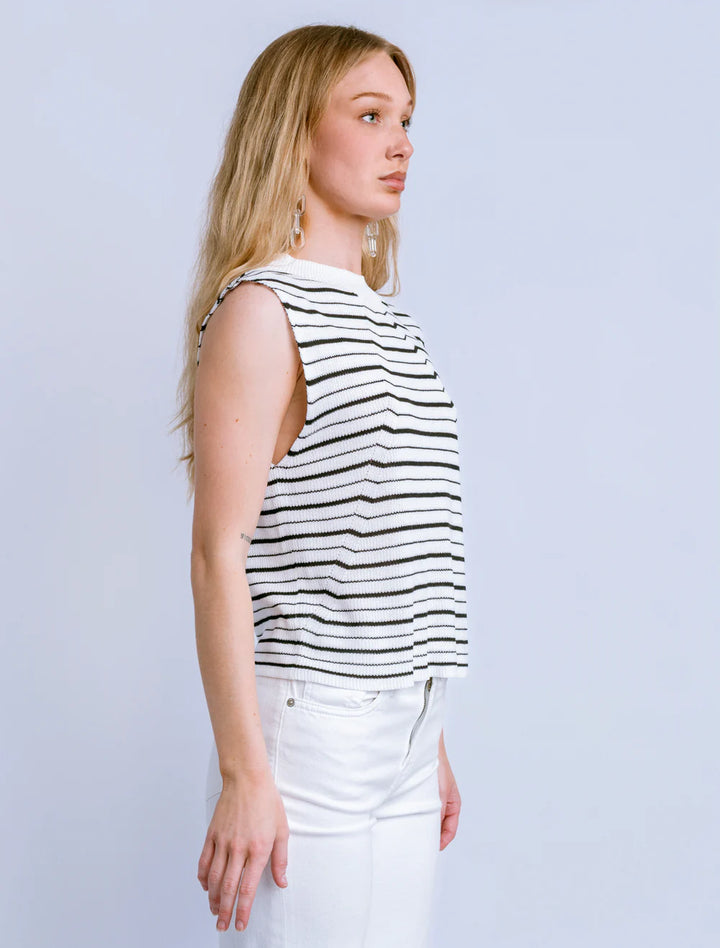 Tira Tank – Two-Tone Stripe Mock Neck Tank