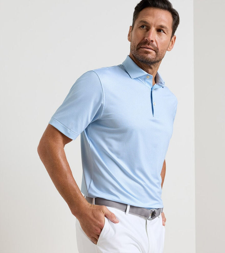 Peter Millar Gingham Perf Jersey Polo Cottage Blue