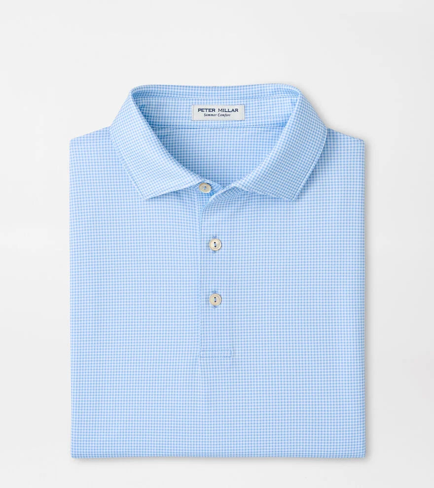 Peter Millar Gingham Perf Jersey Polo Cottage Blue