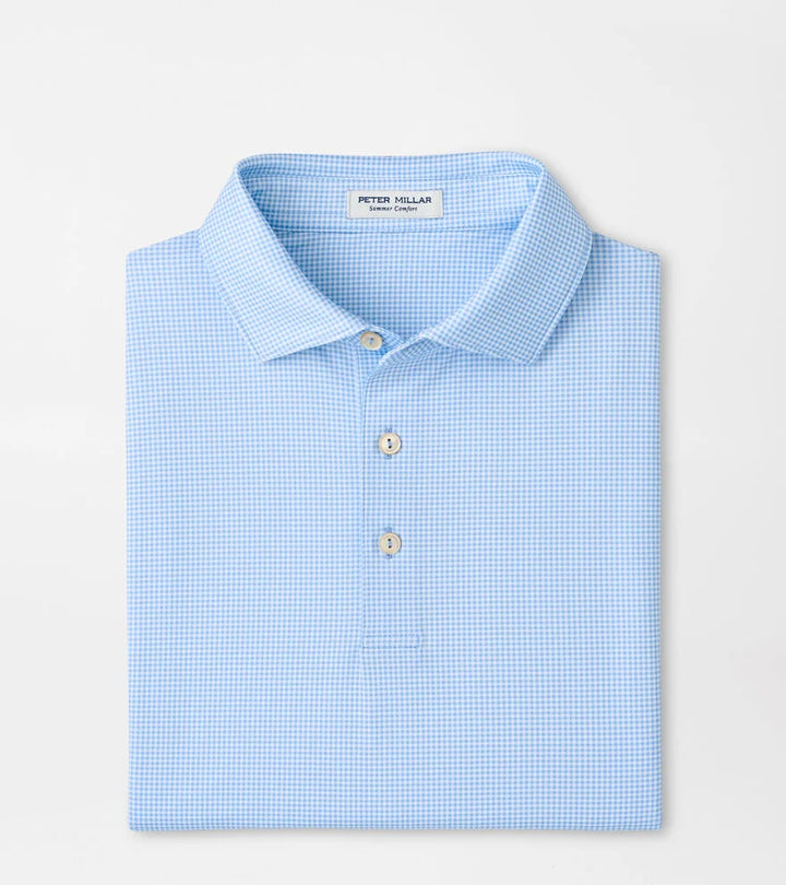 Peter Millar Gingham Perf Jersey Polo Cottage Blue