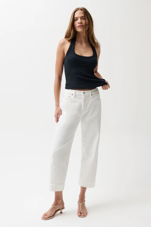 Kacey Mid Rise Cuffed Boyfriend Jean Optic White