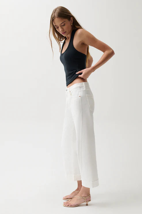 Kacey Mid Rise Cuffed Boyfriend Jean Optic White