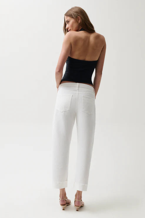 Kacey Mid Rise Cuffed Boyfriend Jean Optic White