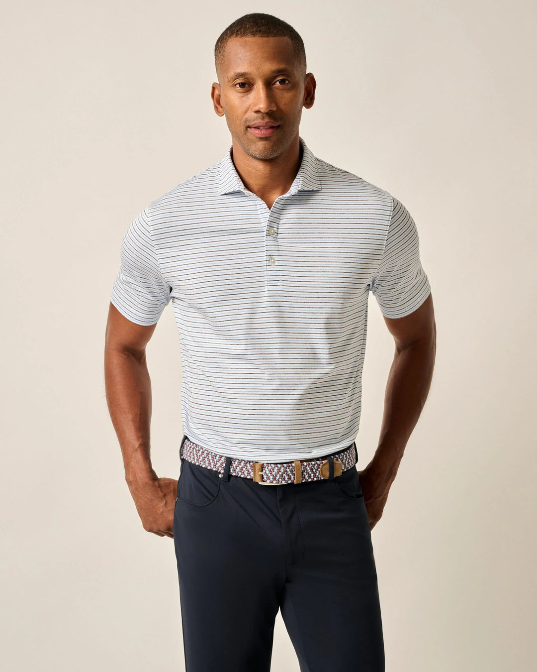 Vik Stripe Perf. Polo Navy