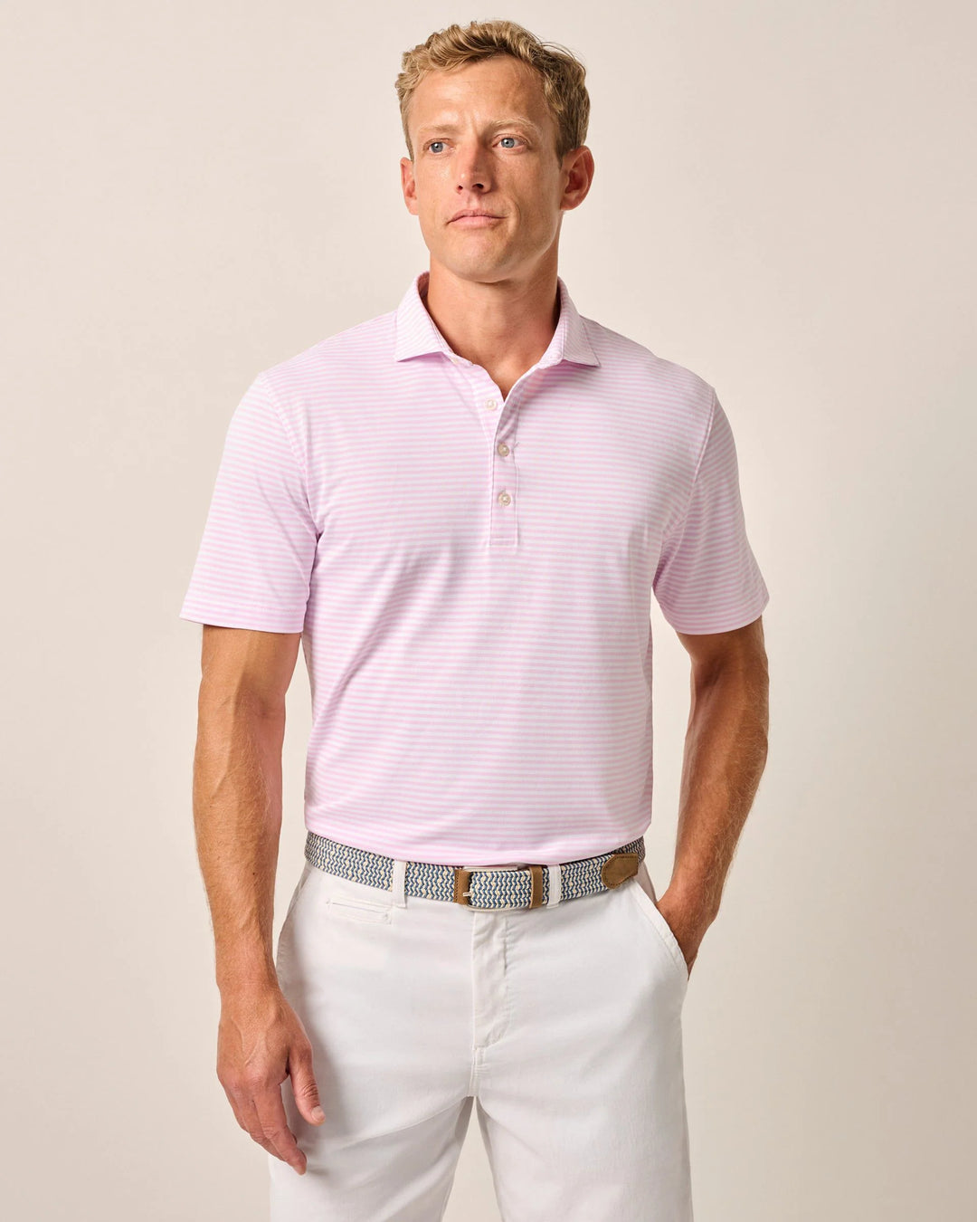 Stetson Stripe Perf. Polo Porto Pink
