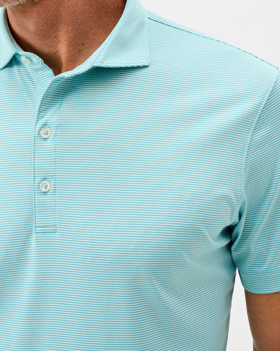 Johnnie-O Perf Jersey Polo Lyndonn Stripe - Tropical Celeste