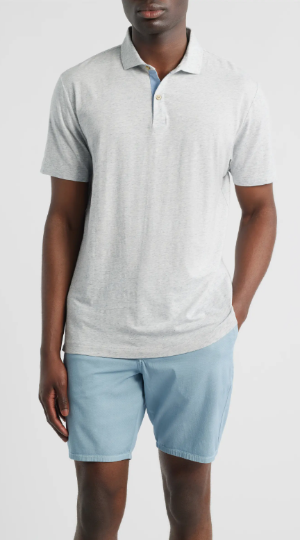 Johnnie-O Starnes Cotton Blend Polo Light Gray