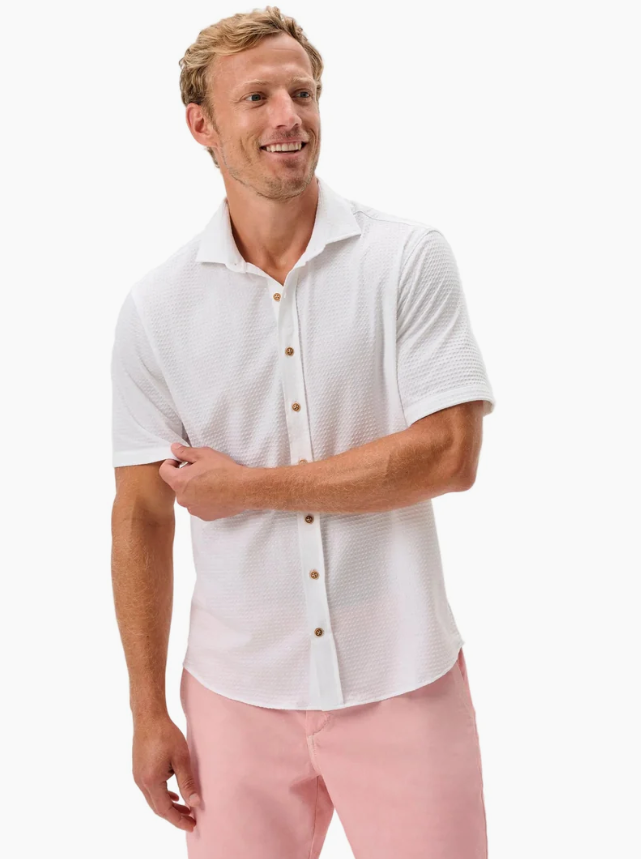 Johnnie-O Surfsucker Hangin Out Button Down White