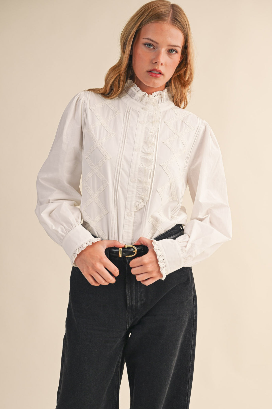 Cora Lace Trim Top - Off White