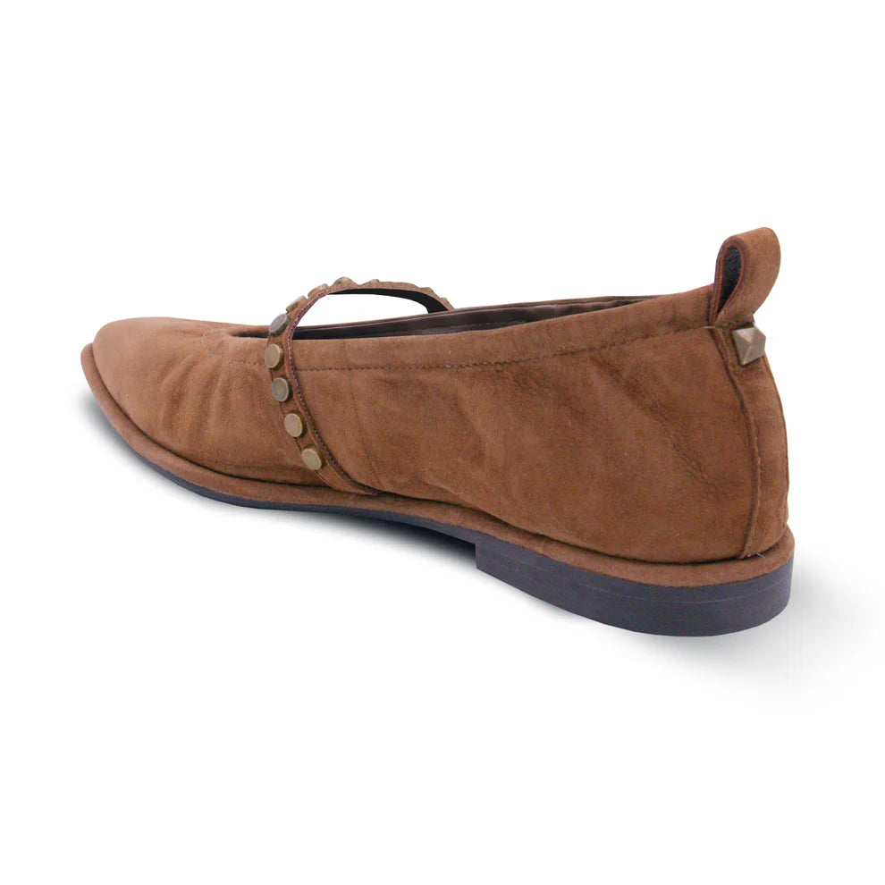 Bella Studs Mary Jane Flat - Chestnut