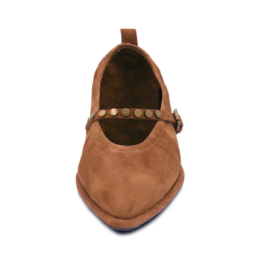 Bella Studs Mary Jane Flat - Chestnut