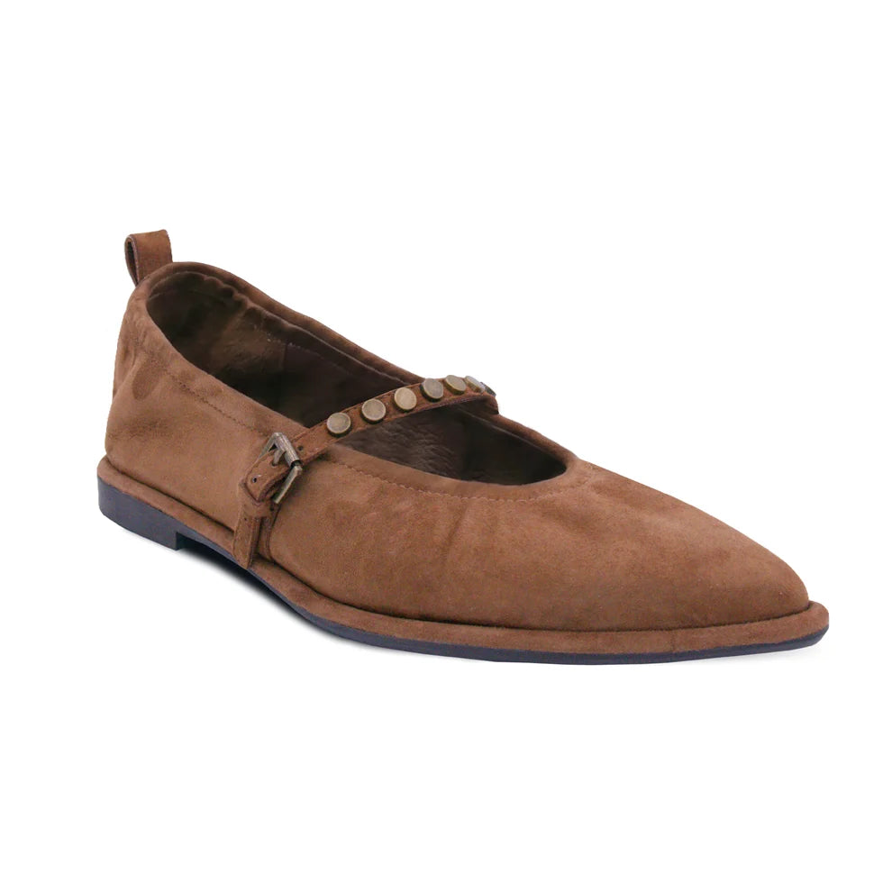 Bella Studs Mary Jane Flat - Chestnut