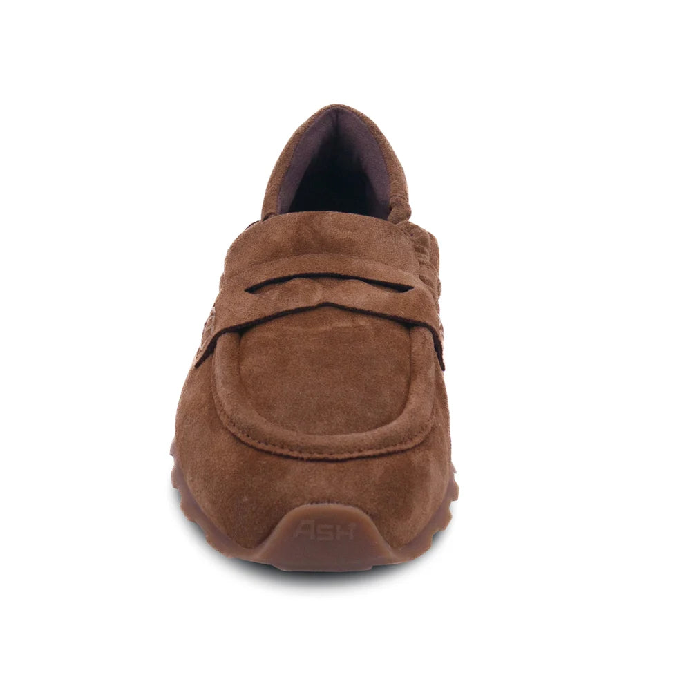 ASH Kriss Chestnut suede loafer sneaker showing square toe and stitching