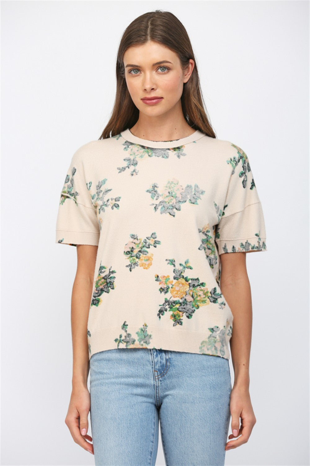 Aspen Floral Printed Sweater in Beige Multi