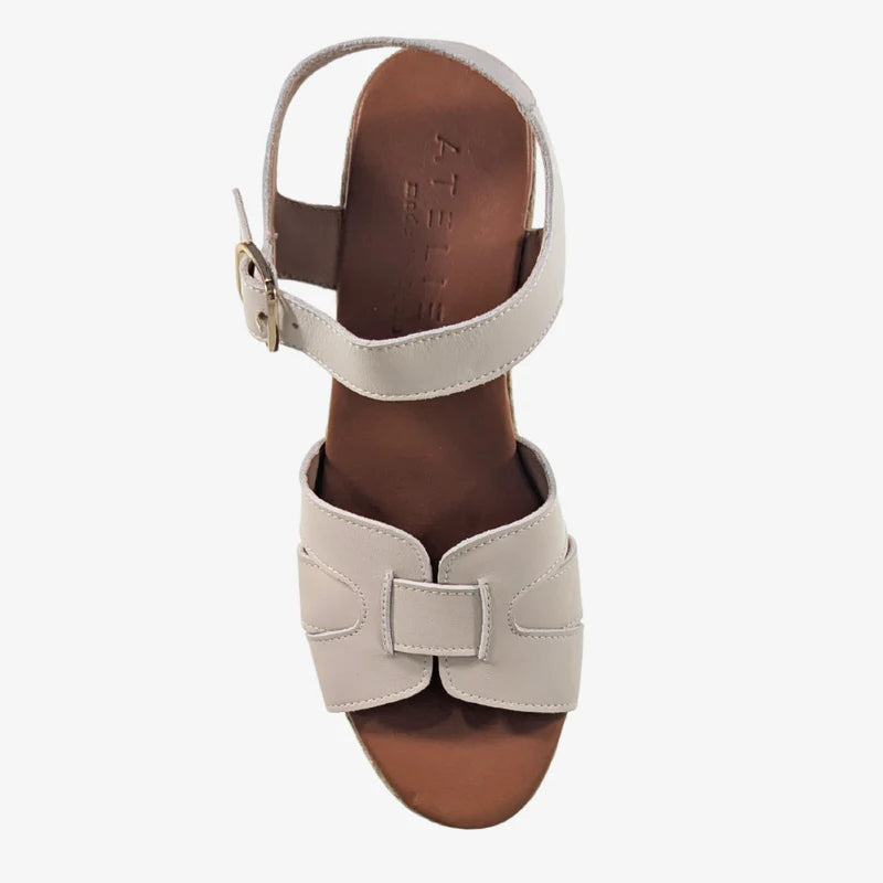 Ateliers Nadia Heel – White Leather Square Toe Sandal