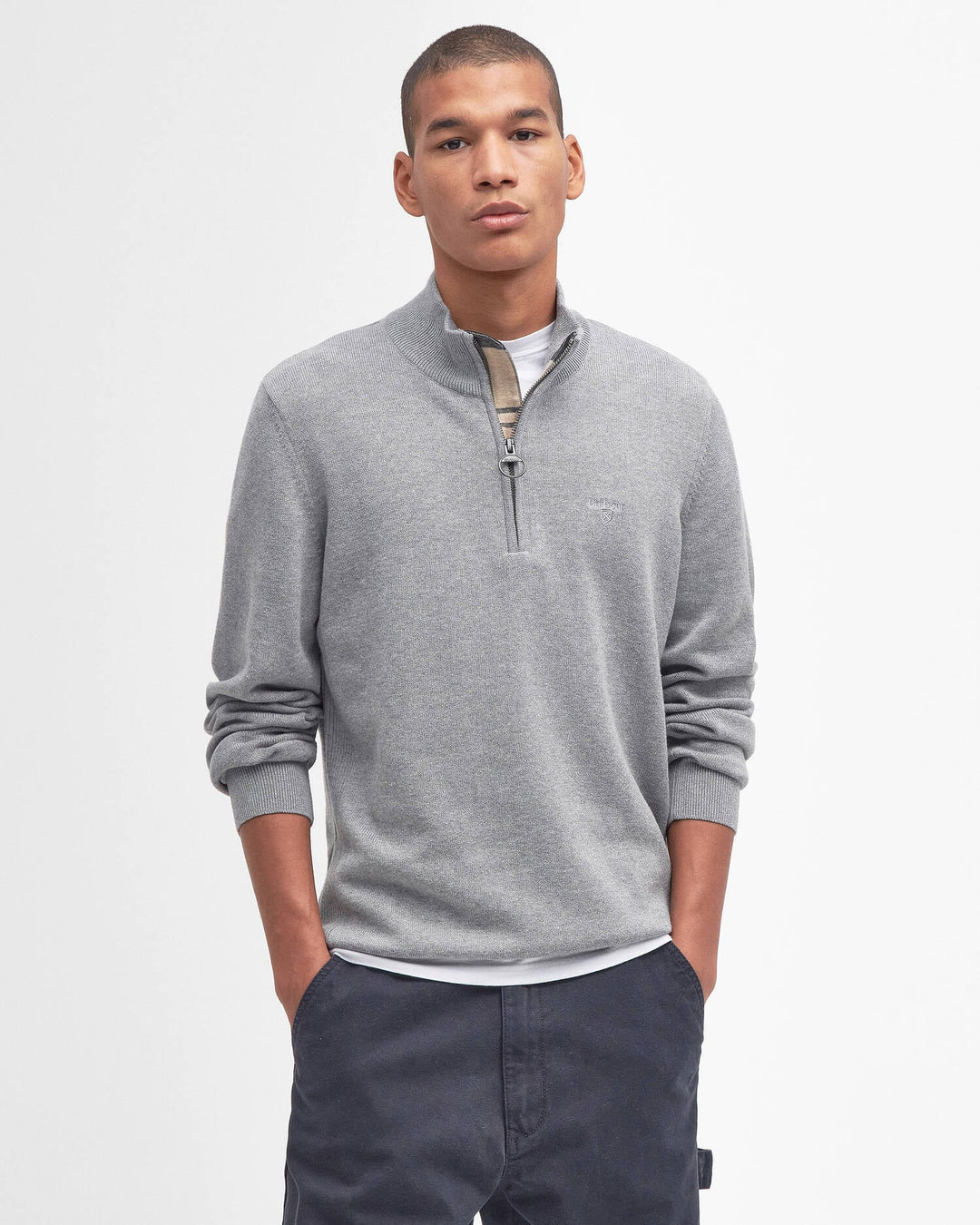 Cotton 1/4 Zip Sweater - Grey Marl