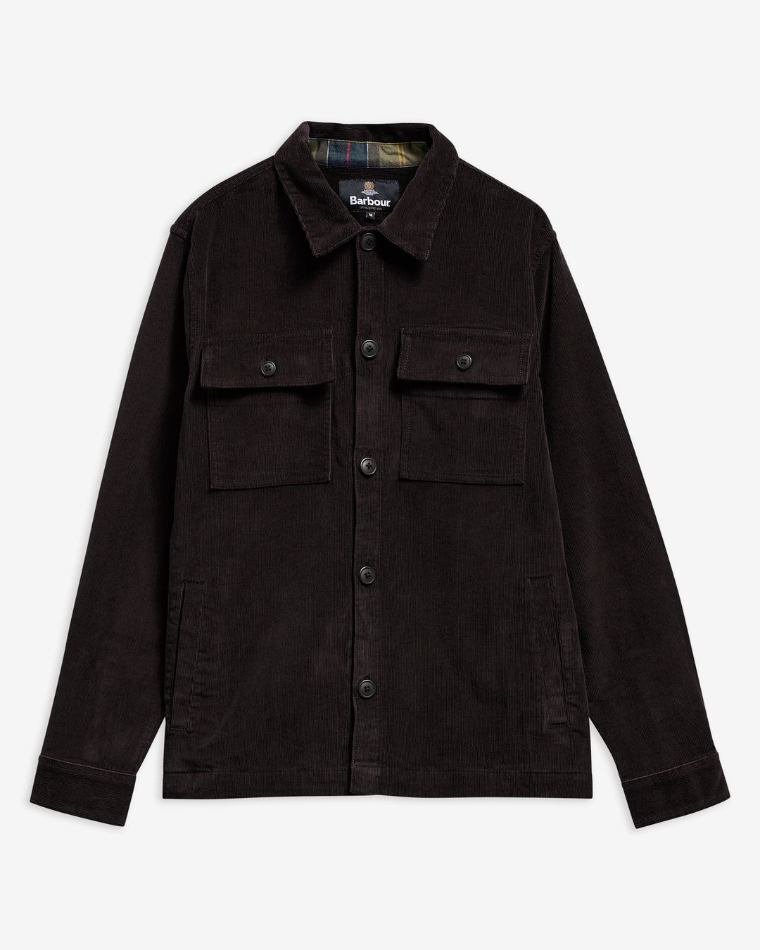 Tartan Trimmed Cord Overshirt - Olive